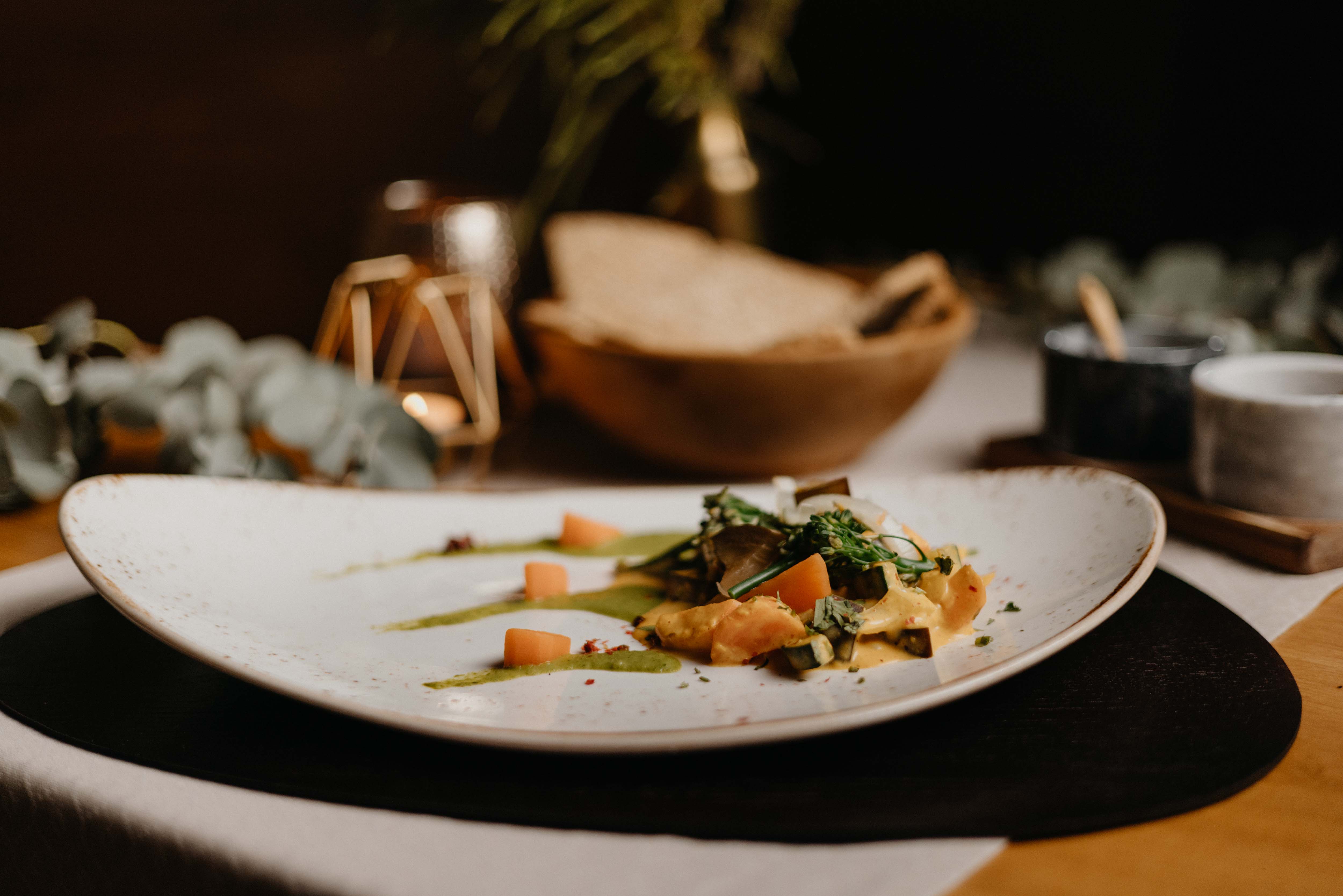 Colorful vegetables with coriander sauce